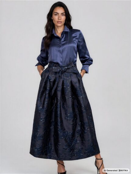 Midi Skirt in Jacquard with Floral Lurex Design - Image 2