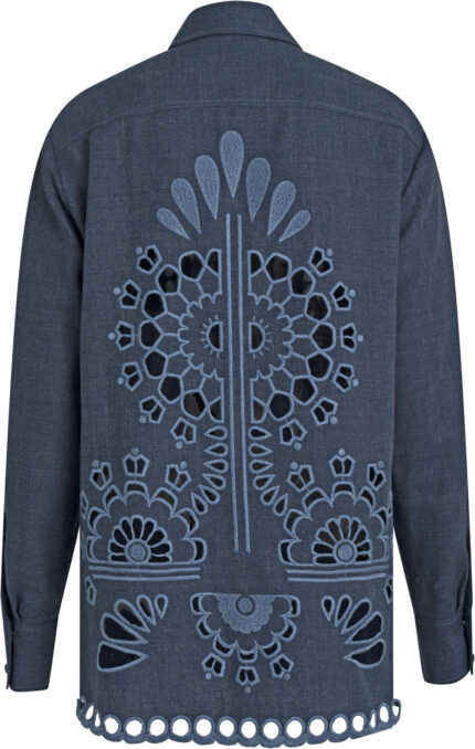 Lightweight Cotton Denim Shirt Blouse with Embroidery<br/> - Image 3