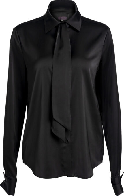 Elegant satin blouse with tie detail, shirt collar and concealed button placket