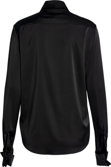 Elegant satin blouse with tie detail, shirt collar and concealed button placket - Image 4