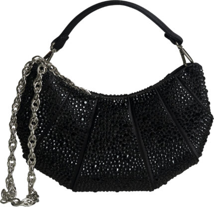 Kristallbesetzte Abendtasche mit Henkel und Kettenriemen – Bild 5