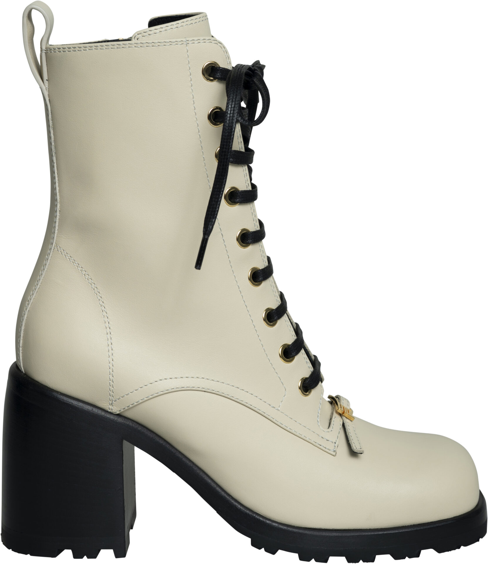 B16880MMVN_creme_1049 Cream Lace-Up Ankle Boot with Block Heel - Image 1