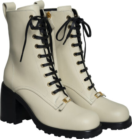 Cream Lace-Up Ankle Boot with Block Heel - Image 2