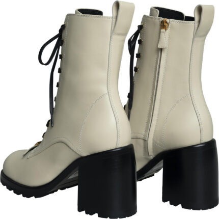 Cream Lace-Up Ankle Boot with Block Heel - Image 3