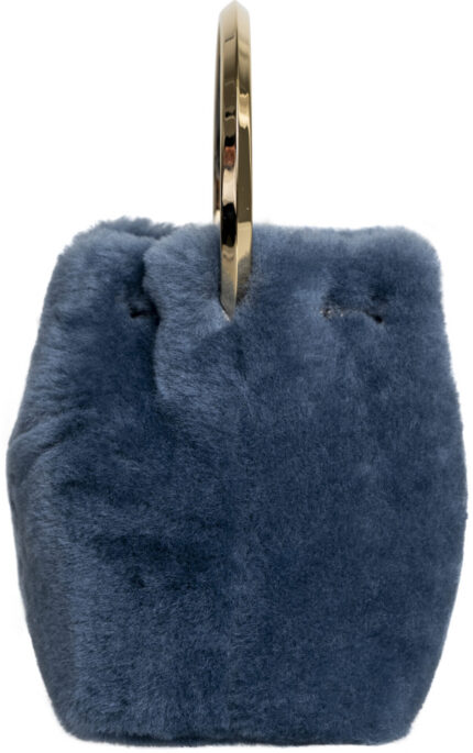 Small Shearling Bucket Bag with Metal Handle<br/> - Image 5