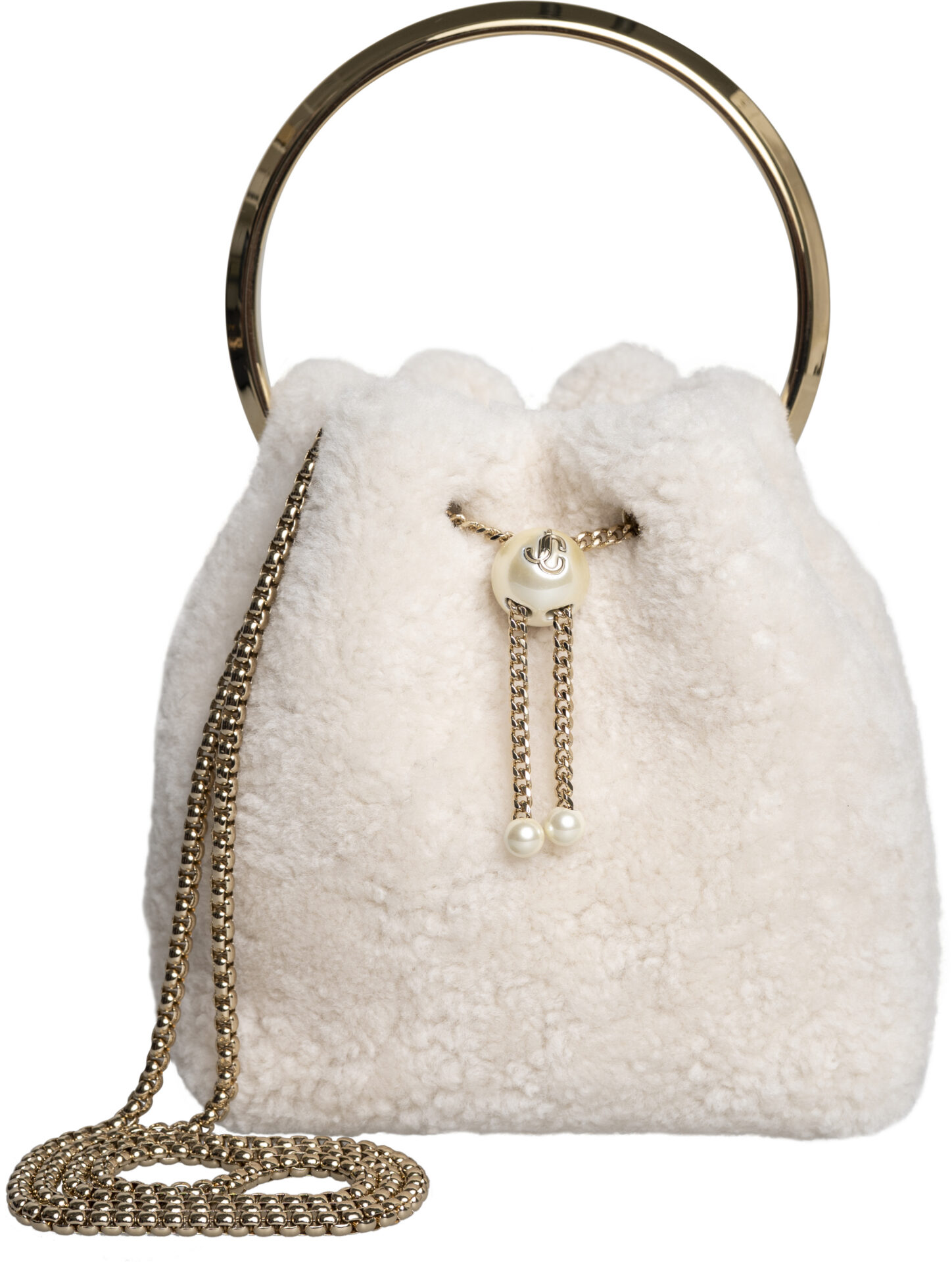 Bon Bon XYH_weiss_1099 Small Shearling Bucket Bag with Metal Handle<br/> - Image 1