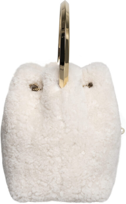 Small Shearling Bucket Bag with Metal Handle<br/> - Image 7