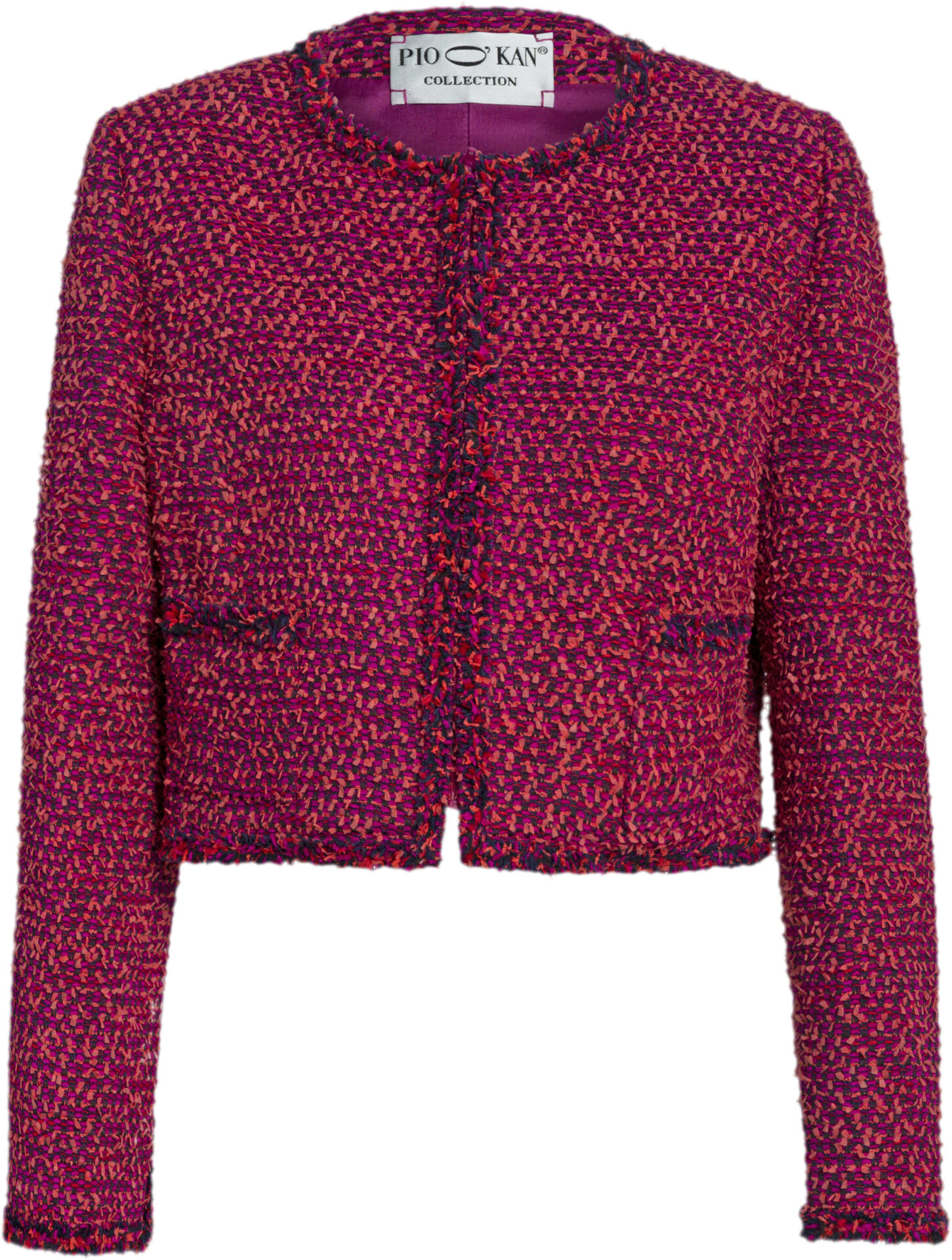Co4606 Hollow_multicolour_1199_a Kurze Tweed-Jacke mit Fransenkanten – Bild 1