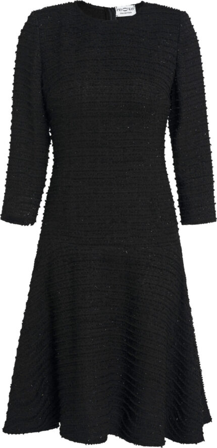 Schwarzes Bouclé-Kleid mit ausgestelltem Rock