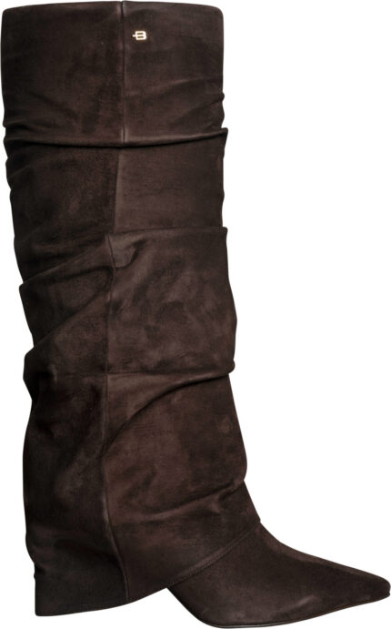 Elegante Veloursleder-Stiefel mit gerafftem Schaft und spitzer Kappe