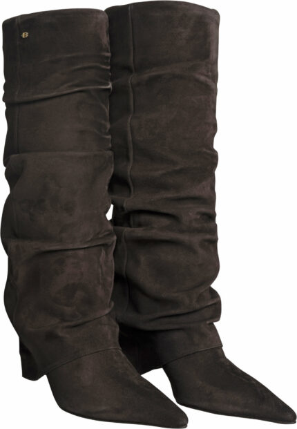 Elegante Veloursleder-Stiefel mit gerafftem Schaft und spitzer Kappe – Bild 3