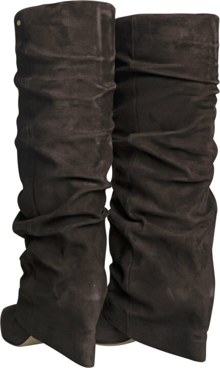 Elegante Veloursleder-Stiefel mit gerafftem Schaft und spitzer Kappe – Bild 4