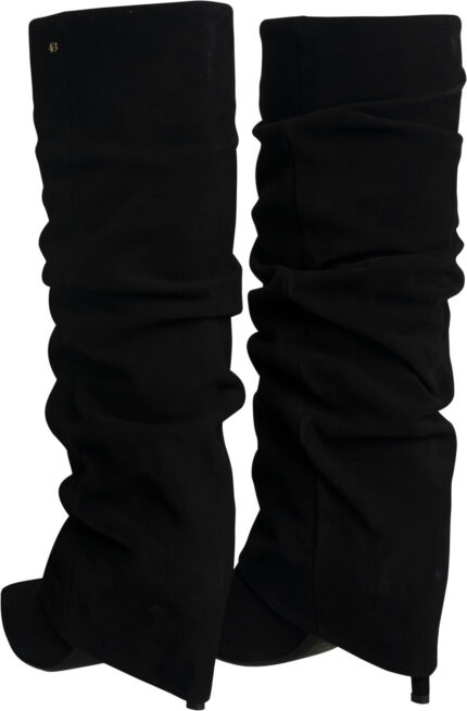Elegante Veloursleder-Stiefel mit gerafftem Schaft und spitzer Kappe – Bild 6