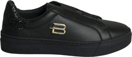Elegante Slip-on-Sneaker mit Glitzerdetails und goldfarbenem Logo