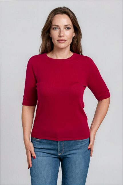 Feinstrickshirt mit Rundhalsausschnitt und Halbarm – Bild 2