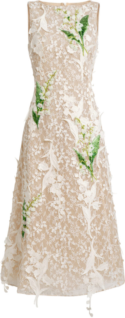 Midi-Kleid aus Spitze mit floralen 3D-Applikationen