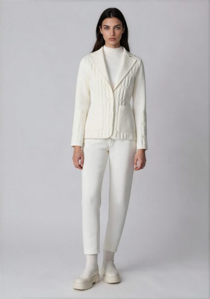 Tailored Wool Hybrid Blazer Jacket with Quilted Panels<br/> - Image 2