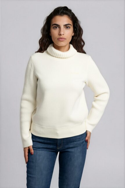 Sweatshirt with Roll Neck and Rib-Knit Details<br/> - Image 2