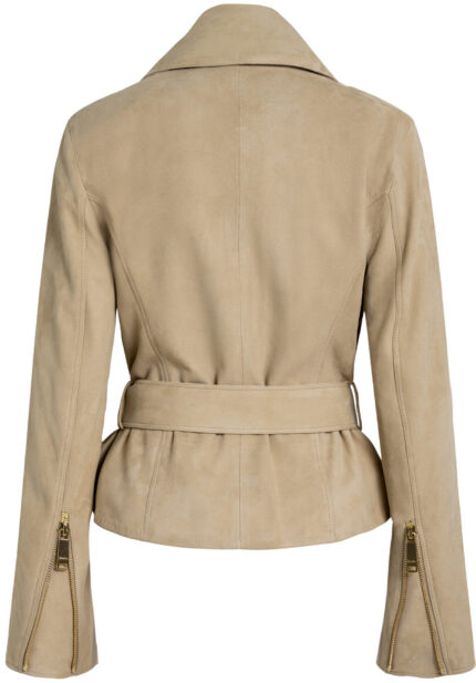 Taillierte Lammlederjacke mit Strassdetails und Gürtel – Bild 5