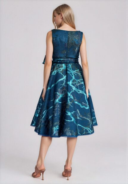 Cocktailkleid aus Jacquard mit Taillenschleife – Bild 3