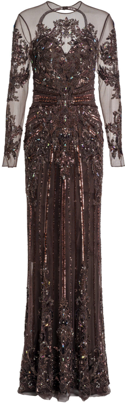 Besticktes Abendkleid mit transparenten Ärmeln – Bild 6