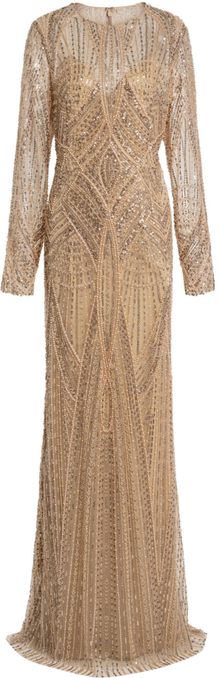 Bodenlanges Abendkleid mit Langarm und Art-déco-Stickerei