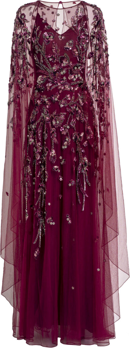 Bodenlanges Abendkleid mit bestickter Tüll-Cape-Überlage – Bild 5