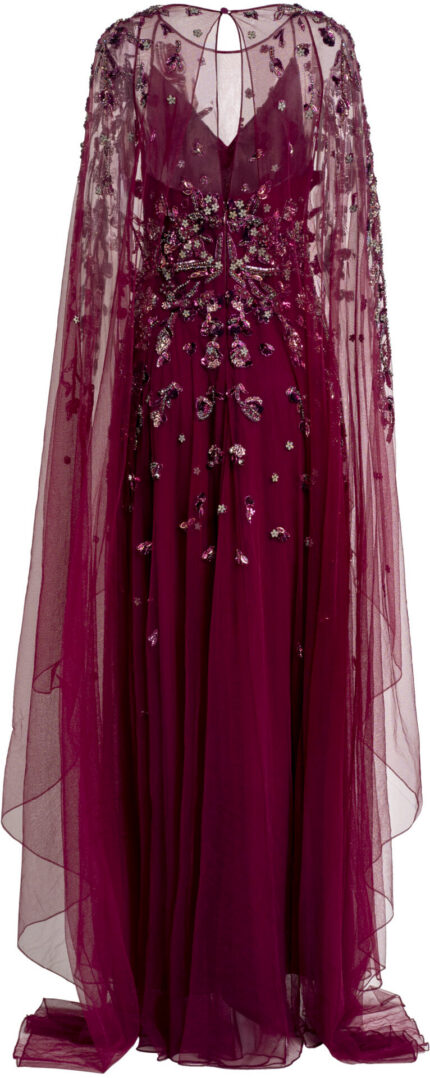 Bodenlanges Abendkleid mit bestickter Tüll-Cape-Überlage – Bild 6
