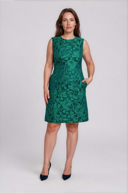 Ärmelloses Jacquard-Kleid mit floralem Muster – Bild 2