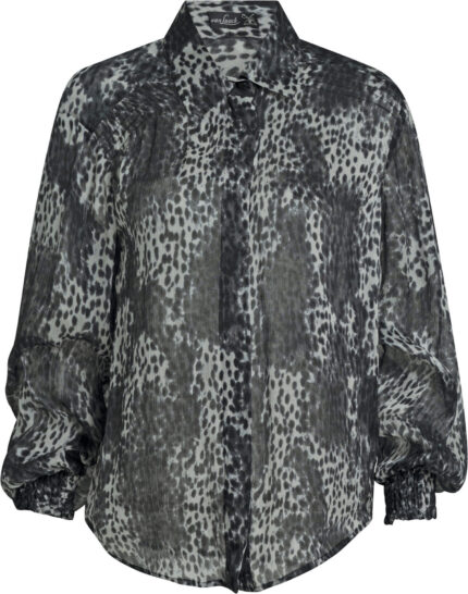 Silk Blouse with Animal Print and Voluminous Sleeves<br/>