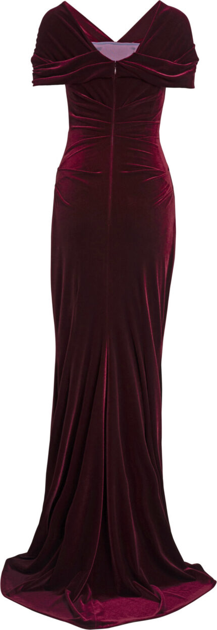 Samt-Abendkleid mit drapierter Schulterpartie – Bild 4