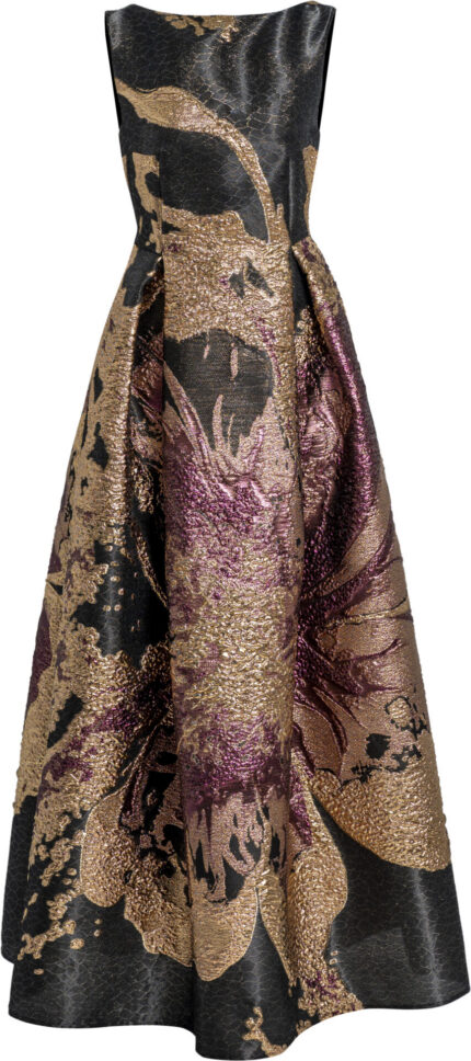 Ärmelloses Abendkleid aus metallischem Jacquard