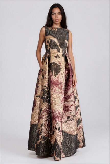 Ärmelloses Abendkleid aus metallischem Jacquard – Bild 2