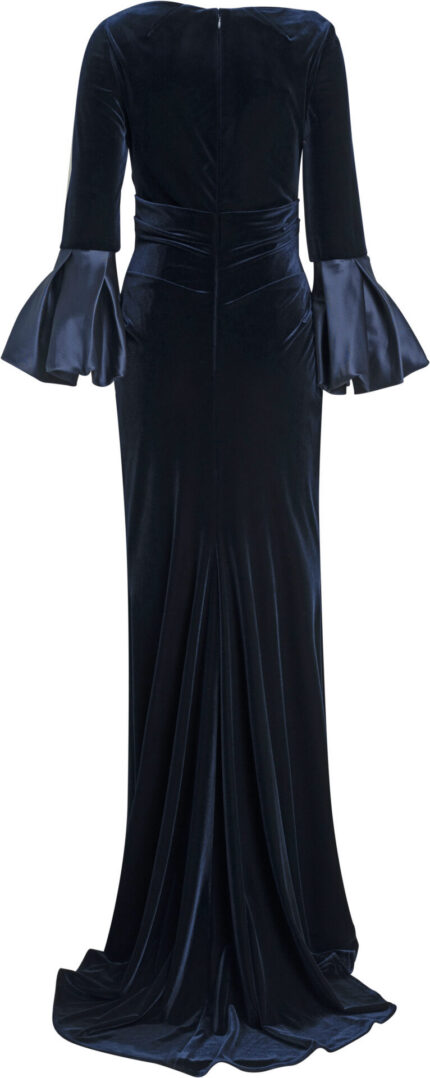 Velvet Evening Gown with Taffeta Volant Sleev - Image 4