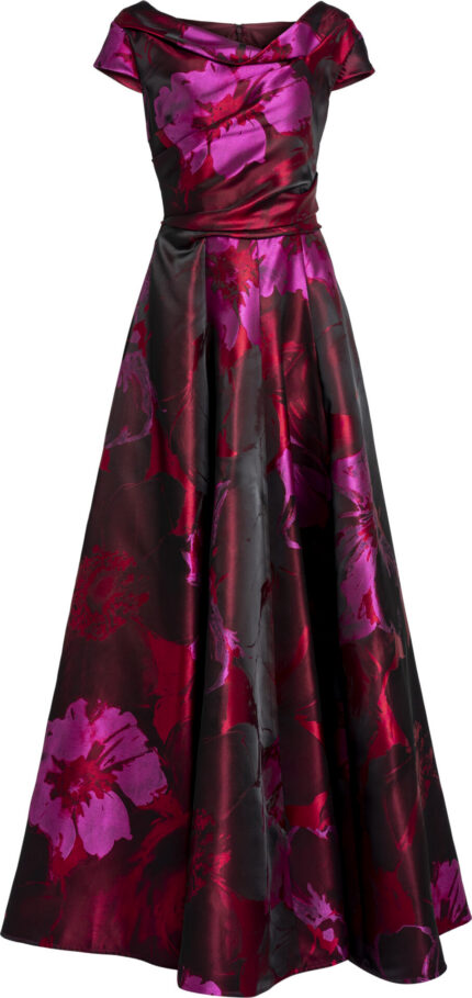 Floor-Length Evening Gown with Floral Sheen Design