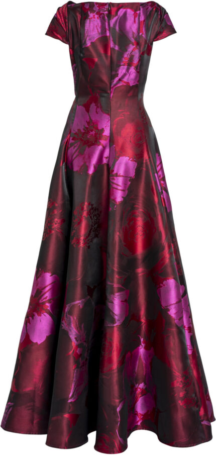 Bodenlanges Abendkleid mit floralem Glanzdessin – Bild 4