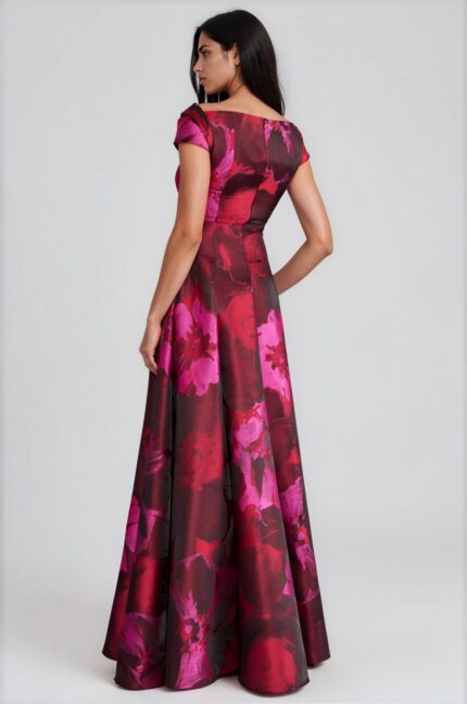 Bodenlanges Abendkleid mit floralem Glanzdessin – Bild 3