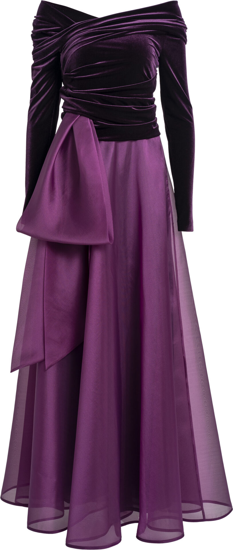 oL0832-01-ND43_lila_1798_a Floor-Length Evening Gown with Velvet Bodice and Organza Skirt<br/> - Image 1