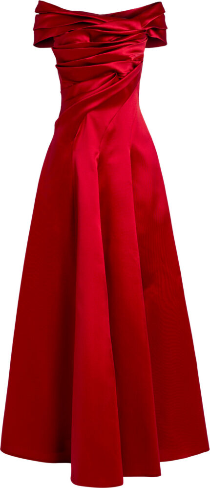 Floor-Length Evening Gown in Silk Blend with Off-Shoulder Neckline<br/>