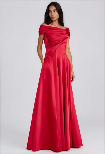 Bodenlanges Abendkleid aus Seidenmix mit Off-Shoulder-Ausschnitt – Bild 2