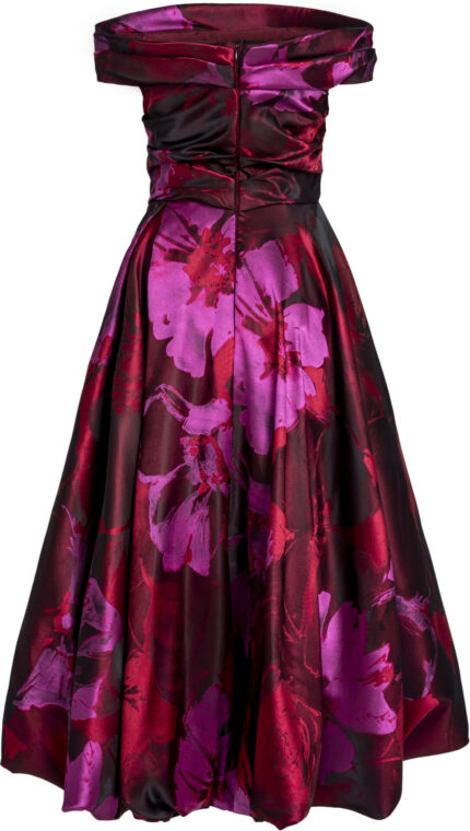Off-Shoulder Midi Cocktail Dress with Floral Print<br/> - Image 4