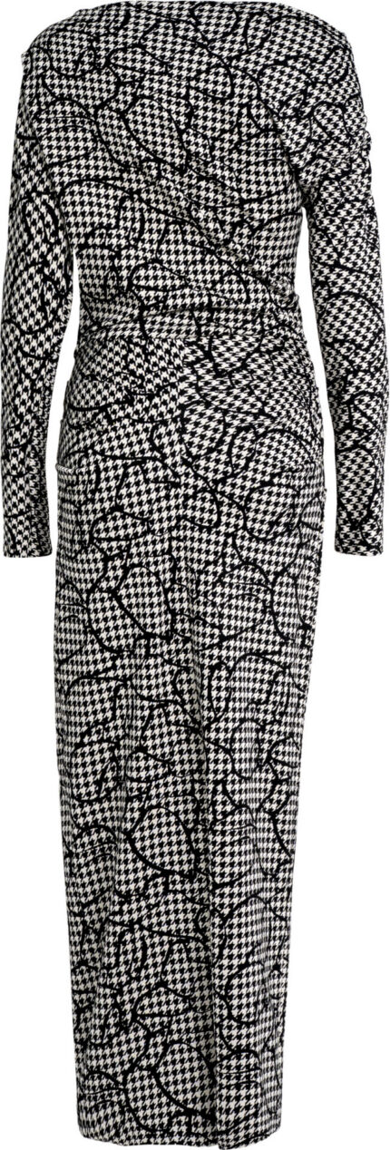 Maxi Dress with Houndstooth Pattern and Asymmetric Neckline<br/> - Image 4