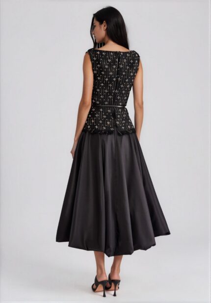 Midi Dress with Embellished Bodice and Taffeta Skirt<br/> - Image 2