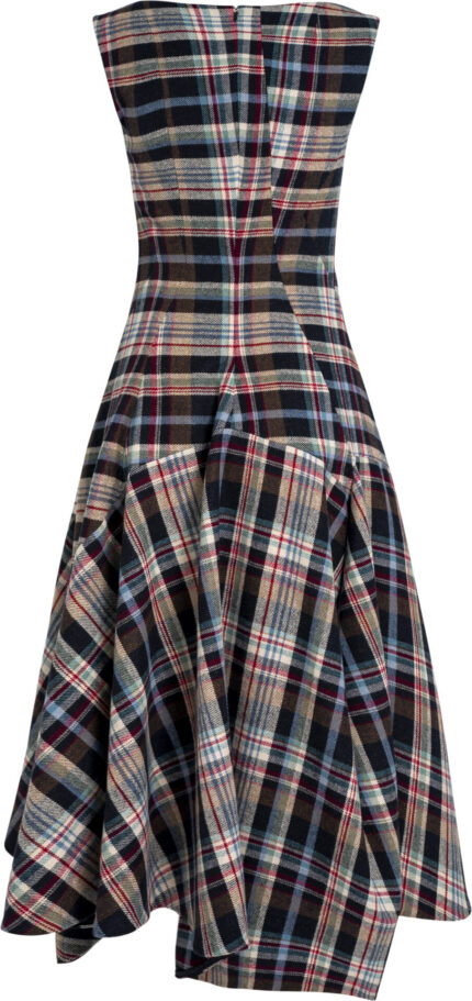 Checked Midi Dress with Asymmetric Draped Skirt<br/> - Image 4