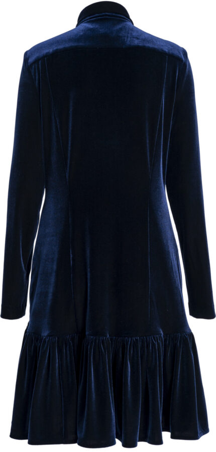 Marineblaues Samt-Hemdkleid mit Volantsaum – Bild 4