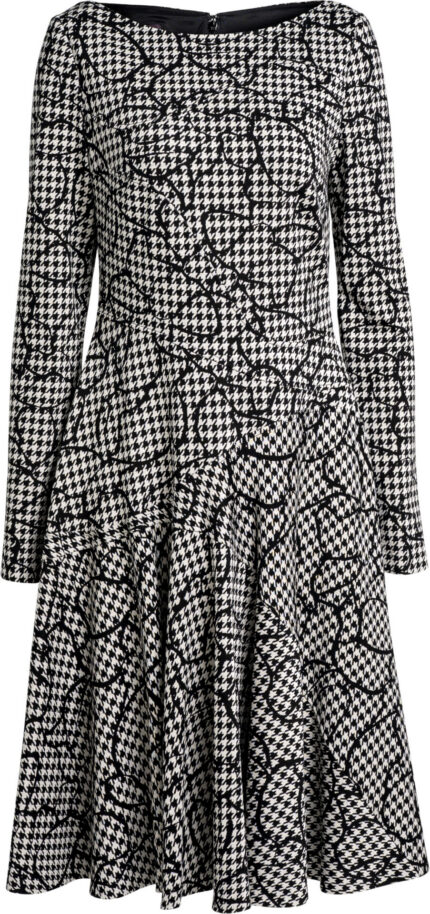 Patterned Midi Dress with Flounce Skirt<br/>