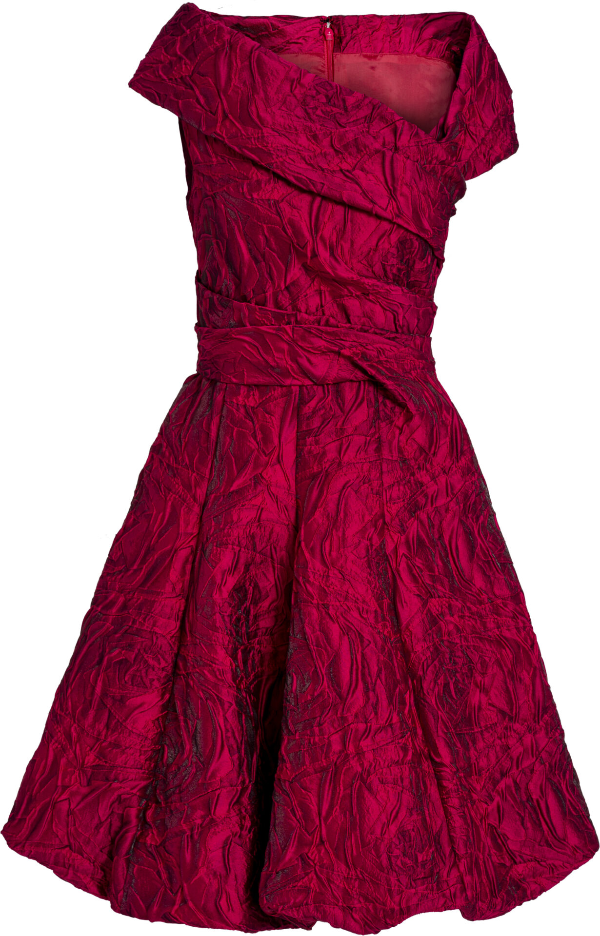 oS1000-03-EG15_rot_1698_a Red Cocktail Dress with Textured Jacquard and Draped Neckline<br/> - Image 1