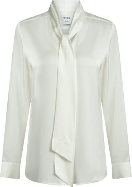 Elegante Seidenbluse mit Schluppe, zart transparenter Optik, langen Ärmeln und breiten Manschetten
