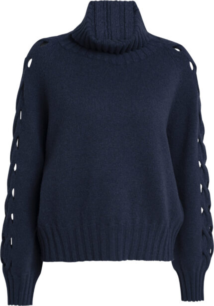 Turtleneck Sweater with Braided Sleeve Details<br/>
