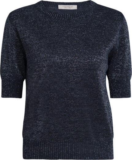Shimmering Short-Sleeve Knit Top with Crew Neckline<br/>